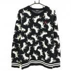  Pearly Gates свитер темно-синий × белый po колено рисунок шерсть 100% вязаный мужской 6(XL ) Golf одежда PEARLY GATES