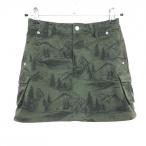 【美品】ジャックバニー スカート ダークグリーン×黒系 総柄 内側インナーパンツ ジュニア・キッズ 140 ゴルフウェア Jack Bunny