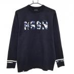 rosa-sen свитер темно-синий × белый передний Logo манжеты линия вязаный мужской L Golf одежда Rosasen