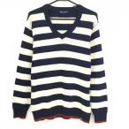 [ очень красивый товар ]23 район Golf свитер белой серии × темно-синий окантовка V шея вязаный мужской L Golf одежда 23 район 