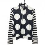 [ прекрасный товар ]koru wing с высоким воротником свитер чёрный × белый точка рисунок рукав окантовка половина Zip вязаный женский L Golf одежда Kolwin