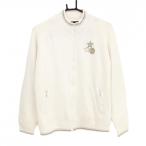 【美品】23区ゴルフ ニットブルゾン アイボリー×ゴールド 星ワッペン ウール混 袖シャギー  レディース III(XL) ゴルフウェア 23区