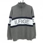  Tommy Hilfiger свитер серый × белый половина Zip вязаный большой Logo мужской XL Golf одежда Tommy Hilfiger Golf