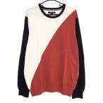 [ очень красивый товар ] Tommy Hilfiger свитер темно-синий × белый × красный наклонный переключатель вязаный мужской XL Golf одежда Tommy Hilfiger Golf