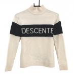  Descente Golf с высоким воротником свитер слоновая кость × чёрный передний Logo шерсть 100% вязаный средний рисовое поле Британия . женский S Golf одежда DESCENTE