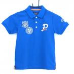 【超美品】パーリーゲイツ 半袖ポロシャツ ブルー×白 複数ワッペン ジュニア・キッズ 120 ゴルフウェア PEARLY GATES