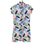 [ прекрасный товар ] кривошип короткий рукав Polo One-piece белый × многоцветный leaf общий рисунок внутри сторона внутренний юбка есть женский S Golf одежда CLUNK