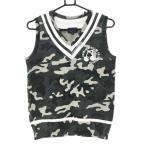 パーリーゲイツ ニットベスト カーキ×グレー×黒 迷彩 カモフラ Vネック  レディース 1(M) ゴルフウェア PEARLY GATES