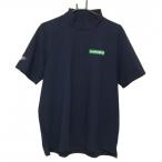 【超美品】ビームスゴルフ 半袖ハイネックシャツ ネイビー ロゴグリーン メッシュ調 メンズ L ゴルフウェア BEAMS GOLF