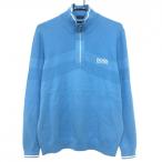  Hugo Boss с высоким воротником свитер голубой × белый вязаный половина Zip мужской L Golf одежда HUGO BOSS