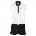 [ очень красивый товар ] Adidas короткий рукав Polo One-piece белый × темно-синий земля узор талия регулировка шнур женский S/P Golf одежда adidas
