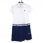 [ очень красивый товар ] filler Golf короткий рукав Polo One-piece белый × темно-синий Британия знак земля узор кромка часть плиссировать Logo .... женский M Golf одежда FILA GOLF