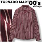 00s archive сделано в Японии Tornado Mart TORNADO MART длинный рукав накладывающийся рукав накладывающийся воротник . воротник открытый цвет рубашка раунд .mM полоса рисунок бордо Y2K мужской 