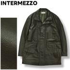 インターメッツォ INTERMEZZO 羊革 ラムレザー コート ジャンパー ジップアップ スナップボタン 革ジャン 総裏地 比翼 S オリーブ x チェック柄 メンズ