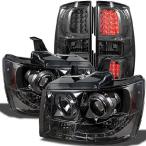 07-14 シボレー サバーバン 1500 2500 タホ スモーク デュアル LED ヘイローリング プロジェクター ヘッドライト + LED テールライトセット