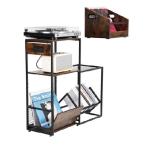 Starfavor Record Player Stand with Vinyl Storage Shelf, End Table with Charging Station, Turntable Stand with Removable Record Holder for 250 Albums