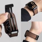 Apple Watch対応 マグネット式　シリコンバンド　クレイジーホース風　レザー調 貼り革デザイン　iWatch Series110／SE対応