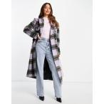 トップショップ レディース コート アウター Topshop check double breasted long coat in lilac