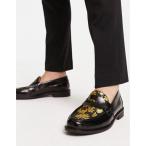 エイチ バイ ハドソン メンズ スリッポン・ローファー シューズ H by Hudson Exclusive Alex loafers in black gold brocade