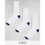 エイソス メンズ 靴下 アンダーウェア ASOS DESIGN 3 pack socks in white with navy heel and toe detail