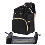 [LASSE MOA] マザーズバッグ リュック ベビーベッド 大容量 多機能 折りたたみベッド 防水 (ブラック)