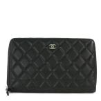  Chanel matelasse овчина * стеганое полотно раунд застежка-молния длинный кошелек / черный × серебряный /CHANEL на следующий день рассылка возможно /208630