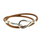 エルメス ジャンボチョーカー ダブルラップブレスレット レザーネックレス・ペンダント/-12.2g/シルバー/ブラウン/HERMES /h210524/394687