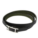 エルメス アピ3・ロングレザーブレスレット-11.2g/ブラック×シルバー/HERMES 翌日配送可/215233
