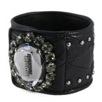 Yahoo! Yahoo!ショッピング(ヤフー ショッピング)美品・ミュウミュウ ロゴ ビジュー スタッズ レザーブレスレット-71.0g/5AJE03/ブラック/miu miu/RF4/h190311/279066