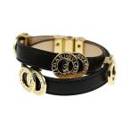 ブルガリ ドッピオトンド チョーカー ダブルラップレザーブレスレット/ブラック ゴールド/BVLGARI 翌日配送可/RF3/h201201/370902