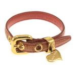 ミュウミュウ ハートチャーム付きレザーブレスレット/合金/メッキ/ブラウン/ピンク/miu miu 翌日配送可/h220530/443204