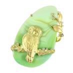 アニマル・カルセドニークォーツフクロウ・ブローチ兼ペンダントトップ/K18YG/20.0g/37.55ct/0.19ct/RF1/h190214/228543