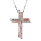クロスモチーフ・シェル・ダイヤモンドネックレス・ペンダント/K18WG/750-7.8g/FD:0.17ct/NGA/日米宝石鑑別センター/RF3/220973