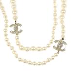 シャネル コスチュームパール ラインストーン ココマーク CCロングネックレス/アンティークゴールド/ホワイト/CHANEL/h200713/350294