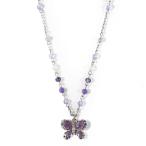アナスイ バタフライモチーフ・ビーズ・ラインストーン付・ネックレス・ペンダント-6.8g/シルバー×パープル/ANNA SUI 翌日配送可/220582