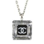 シャネル ココマーク・クリスタルネックレス・ペンダント/合金/メッキ-13.6g/シルバー×ブラック/CHANEL 翌日配送可/h181206/222853