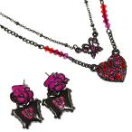 アナスイ 蝶/ハートモチーフ リバーシブルネックレス ピアスセット/ブラック ピンク レッド/ANNA SUI 翌日配送可/h201201/370755