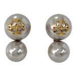 トリーバーチ コスチュームパール ロゴ ピアス/合金/メッキ-6.8g/グレー×ゴールド/TORY BURCH 翌日配送可/RF1/h220111/421086