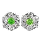 【新品】フラワーモチーフ・デマントイドガーネット・ダイヤモンドピアス/K18WG/1.25g/(0.10+0.10) 0.20ct/(0.30+0.30) 0.60ct/i190702/297087