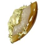 アニマル・メノウ・ダイヤモンドフクロウ・ブローチ兼ペンダントトップ/K18YG/750-22.7g/48.20ct/0.14ct/RF3/h190214/228538