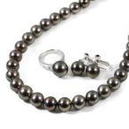 ジュエリーセット・黒蝶真珠・ダイヤモンドリング×ネックレス×イヤリング/62.8g/0.18ct/中央宝石研究所/9号/K18WG/Pt900/Silver/208363