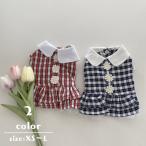 犬 春服 可愛い犬服 犬の服 春夏チェックスカート ワンピース フリフリスリーブ スカート ドレス お花ボタン かわいい 春用 夏用