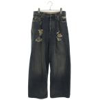 バレンシアガ サイズ:XS 25SS 824299 TSW71 クラッシュ加工ワイドバギーデニムパンツ 中古 SB01