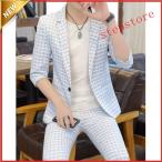  костюм мужской 7 минут рукав tailored jacket лето повседневный костюм 2 позиций комплект в клетку джентльмен одежда смокинг большой размер футболка 