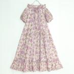 【美品】ピンクハウス★マーブルローズpt♪フード付ローンワンピース 紫系 前開き はしごレース&ミニリボン♪2024年製 z19293