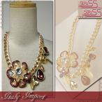 イタリア インポート Strass Strass チェーン フラワーモチーフ ネックレス（ボルドーレッド）