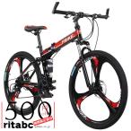 折りたたみ式マウンテンバイク、フルサスペンション高炭素鋼MTB自転車、21スピード、26インチホイール、デュアルディスクブレーキ滑り止め、大人メンズ女性マウ