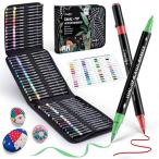 JusArt アクリルマーカーペン 48色セット ペイントマーカー 筆先 細字先両端 アクリル絵の具 イラスト アートマーカー カラーペン 水性 布/ガラス/プラ/石/木材/