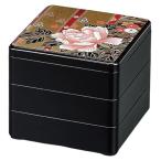 J-kitchens 重箱 3段 5.5寸 段付福徳 お重箱 黒 ぼたん 16.5cm x 16.5cm x 15.2cm 日本製