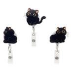 [NATUAKE] кошка катушка зажим название . симпатичный 3 шт. комплект акрил производства имя держатель карта держатель зажим катушка брелок для ключа эластичный чёрный кошка 